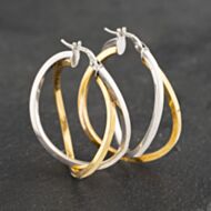 Pre-Owned 9ct Two Colour Gold 30mm Crossover Hoop Earrings 41173036