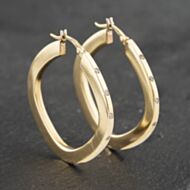 Second Hand 9ct Yellow Gold 32mm Cubic Zirconia Flat Hoop Earrings 41173038