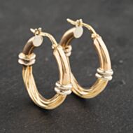 Pre-Owned 9ct Two Colour Gold 20mm Plain And Twist Patterned Hoop Earrings 41173041