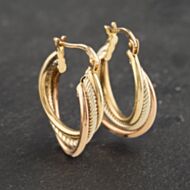 Pre-Owned 9ct Three Colour Gold 22mm Triple Crossover Creole Earrings 41173044