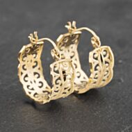 Pre-Owned 9ct Yellow Gold 17mm Open Work Pattern Hoop Earrings 41173068