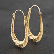 Pre-Owned Yellow Gold 36.5mm Oval Lined Pattern Creole Earrings 41173074
