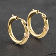 Pre-Owned 9ct Two Colour Gold 20mm Plain Lined Hoop Earrings 41173080