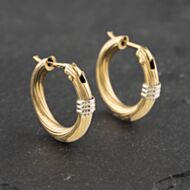 Pre-Owned 9ct Two Colour Gold 17mm Twisted Hoop Earrings 41173092