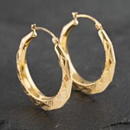 Pre-Owned 9ct Yellow Gold 33mm Patterned Hoop Earrings 41173099