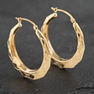 Pre-Owned 9ct Yellow Gold 33.5mm Patterned Hoop Earrings 41173100