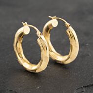 Pre-Owned 9ct Yellow Gold 24mm Plain And Patterned Hoop Earrings 41173105