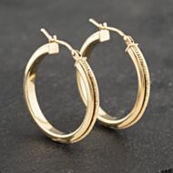 Pre-Owned 9ct Yellow Gold 23mm Rope Effect Patterned Hoop Earrings 41173118