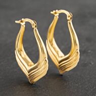 Pre-Owned 9ct Yellow Gold 28mm Patterned Teardrop Style Creole Earrings 41173119