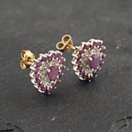Pre-Owned 9ct Yellow Gold Ruby & 0.04ct Diamond Heart 12.6mm Stud Earrings 41173123
