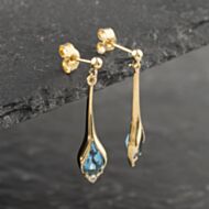 Pre-Owned 9ct Yellow Gold Blue Topaz & Diamond Bar 27.3mm Dropper Earrings 41173124