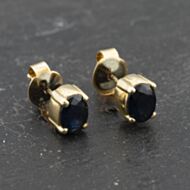 Pre-Owned 9ct Yellow Gold 4.9mm Sapphire Oval Stud Earrings 41173125