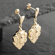 Pre-Owned 9ct Yellow Gold 32mm Scalloped Heart Shape Dropper Earrings 41173148