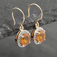 Pre-Owned 9ct Yellow Gold Fire Opal & White Spinel Circular Cluster 24mm Dropper Earrings 41173150
