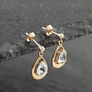 Pre-Owned 9ct Yellow Gold 17mm Aquamarine Pear Shape Dropper Earrings 41173151