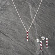 Pre-Owned 14ct White Gold Ruby & 0.14ct Diamond 16 Inch Pendant & Earrings Jewellery Set 41173158