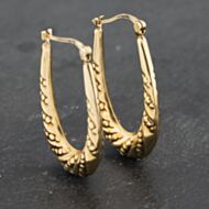 Pre-Owned Yellow Gold 30mm Oval Patterned Creole Earrings 41173186