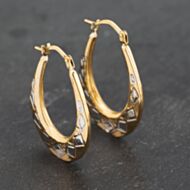 Pre-Owned Two Colour Gold 25mm Oval Patterned Creole Earrings 41173195