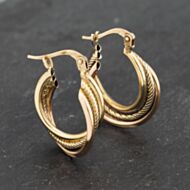 Pre-Owned Three Colour Gold 21mm Triple Crossover Creole Earrings 41173205