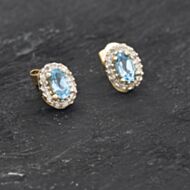 Pre-Owned Yellow Gold Blue Topaz & Diamond Oval 7.8mm Stud Earrings 41173300