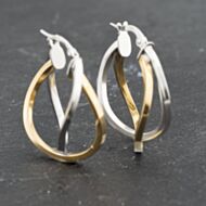 Pre-Owned 9ct Two Colour Gold Crossover Creole Earrings 41173305