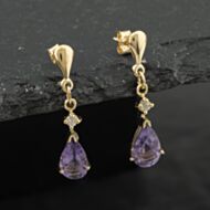 Pre-Owned 9ct Yellow Gold Amethyst & Cubic Zirconia Pear Shaped 24mm Dropper Earrings 41173310