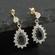 Pre-Owned 9ct Two Colour Gold Sapphire & Cubic Zirconia Pear Shaped 18.4mm Dropper Earrings 41173311