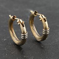 Pre-Owned 9ct Two Colour Gold 62mm Twist With Three Row Band Hoop Earrings 41173321