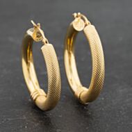 Pre-Owned 9ct Yellow Gold 74mm Plain And Frosted Hoop Earrings 41173324