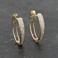 Pre-Owned 9ct Yellow Gold 17.4mm Two Row Diamond Creole Earrings 41173340