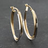 Pre-Owned 9ct Two Colour Gold 31mm Two Row Twist Creole Earrings 41173355