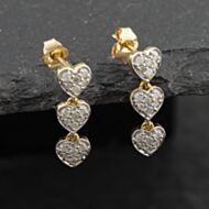 Pre-Owned 9ct Yellow Gold 19mm Diamond Triple Heart Dropper Earrings 41173360