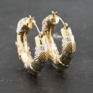 Pre-Owned 9ct Two Colour Gold 26mm Daisy Hoop Earrings 41173361