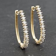Pre-Owned 9ct Yellow Gold 25mm Diamond Ten Stone Hoop Earrings 41173391