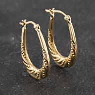 Pre-Owned Yellow Gold 24.5mm Beaded Pattern Oval Creole Earrings 41173422