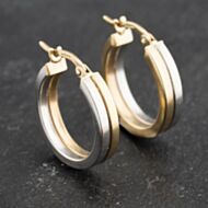Pre-Owned 9ct Two Colour Gold 20mm Double Hoop Earrings 41173440