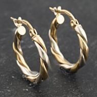 Pre-Owned 9ct Two Colour Gold 3.5mm Twist Hoop Earrings 41173448