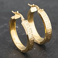 Pre-Owned 9ct Yellow Gold 24.5mm Greek Key Hoop Earrings 41173473