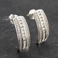 Pre-Owned 9ct White Gold 18mm Diamond Three Row Dropper Earrings 41173523