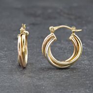 Pre-Owned 9ct Three Colour Gold 20mm Twist Creole Earrings 41173548