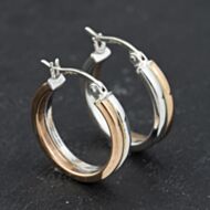 Pre-Owned 9ct Two Colour Gold 19.6mm Double Hoop Earrings 41173577