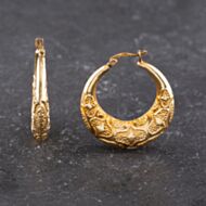 Pre-Owned 9ct Yellow Gold 27mm Embossed Pattern Creole Earrings 41173584