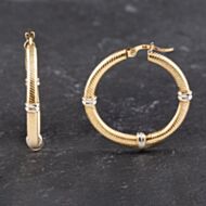 Pre-Owned 9ct Two Colour Gold 32mm Mesh Style Pattern Hoop Earrings 41173588