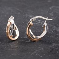 Pre-Owned 9ct Two Colour Gold 15mm Crossover Hoop Earrings 41173601