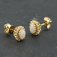 Pre-Owned 18ct Yellow Gold Opal & Diamond Cluster Stud Earrings 41173611