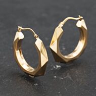 Pre-Owned 9ct Yellow Gold 25mm Hexagonal Multi-Faceted Creole Earrings 41173620