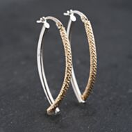 Pre-Owned 9ct Two Colour Gold 41.4mm Large Oval Crossover Plain & Textured Hoop Earrings 41173646