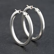 Pre-Owned 9ct White Gold 35mm Large Plain Hoop Earrings 41173647
