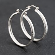 Pre-Owned 9ct White Gold 34mm Frosted Hoop Earrings 41173648