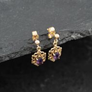 Pre-Owned 9ct Yellow Gold 17mm Amethyst Dropper Earrings 41173664